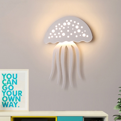 White Jellyfish Flush Wall Sconce Kids Acrylic Integrated LED Wall Mount Light Fixture
