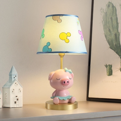 new babys nursey bedroom blue & cream piggy night light or desk pig table lamp 