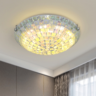 2/3 Lights Domed Flush Mount Lighting Baroque Blue Hand Cut Glass Mosaic Patterned Ceiling Fixture for Bedroom, 12