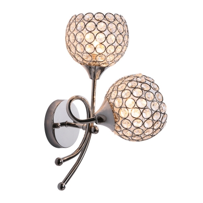 2-Head Wall Sconce Modern Bedside Wall Lighting with Flowerbud Crystal Shade in Silver