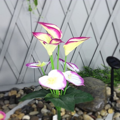 2-Pack Calla Lily Stake Light Fixture Modern Fabric Patio Solar Powered LED Ground Lamp in Purple and White