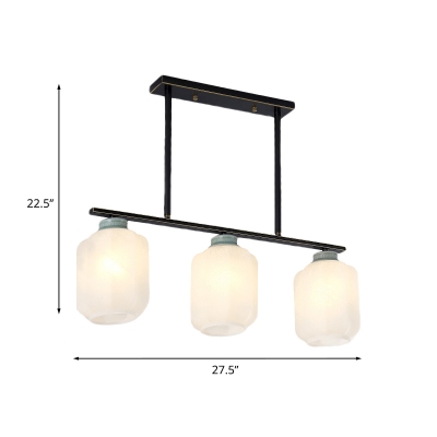 3-Bulb Island Light Fixture Country Lantern Opal Glass Pendant Lamp in Black  with Metal Linear Beam