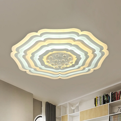 Acrylic Blossom Flush Mount Lighting Modern LED White Flush Ceiling Lamp Fixture with Crystal Droplet