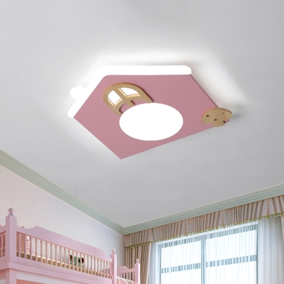 Acrylic House Flush Mount Spotlight Cartoon LED Ceiling Light Fixture in Pink/Blue for Nursery