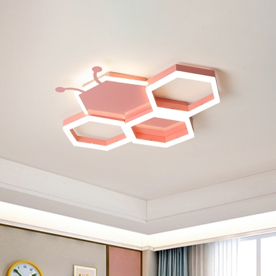 Bee Nursery Flush Light Fixture Acrylic LED Kids Ceiling Flush Mount in Black/Pink, Warm/White Light