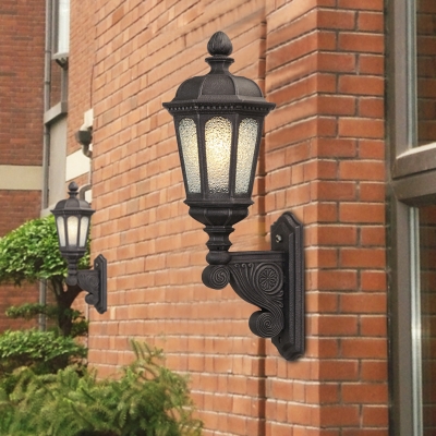 Black 1 Light Wall Light Sconce Cottage Clear Seeded Glass Lantern Wall Lighting for Outdoor