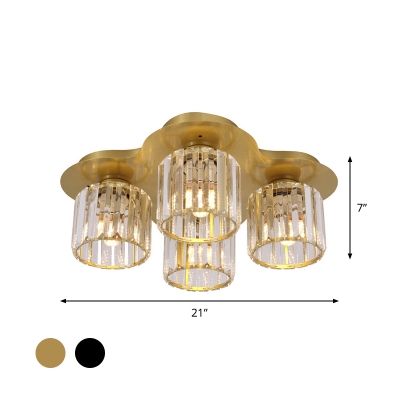 Black/Gold 4 Heads Flushmount Modern Crystal Cup Flush Mounted Ceiling Light Fixture for Foyer