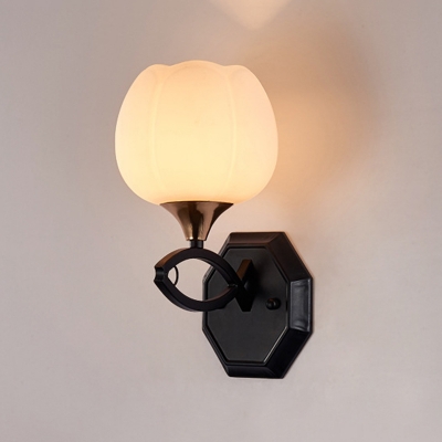Blossom Living Room Wall Light Classic Style White Glass 1 Head Black Finish Sconce