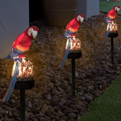 Blue/Red Parrot Solar Operated Stake Lamp Modern 1-Light Resin LED Ground Light for Yard