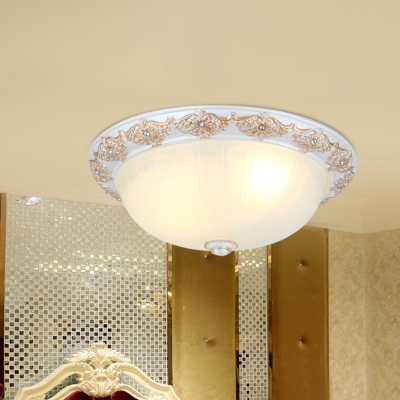 Bowl White Glass Ceiling Flush Traditionalism 3 Bulbs Bedroom Flush Mount Light Fixture