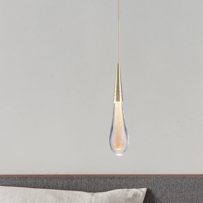 Brass 1 Bulb LED Pendant Lighting Minimalism Crystal Droplet Hanging Light Fixture