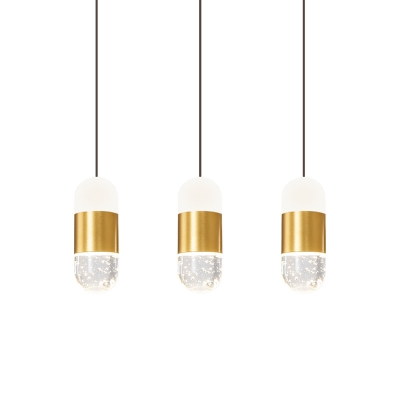 Brass Capsule LED Cluster Pendant Light Postmodern Crystal 3-Head Dining Table Hanging Lamp Kit