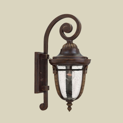 Bronze 1 Head Wall Mounted Lamp Cottage Clear Seeded Glass Urn-Shaped Sconce Light with Swirl Arm