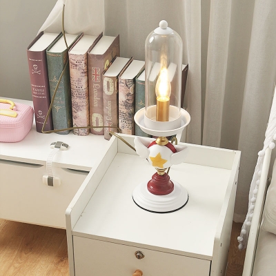 Cartoon 1 Bulb Table Lamp White and Red Sword Nightstand Light with Clear Glass Shade