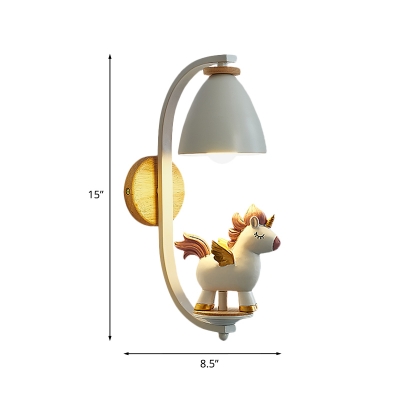 Cartoon 1-Light Wall Lighting White Unicorn/Elephant/Flying Pig Wall Mounted Lamp with Bell Iron Shade
