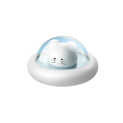 Cartoon LED Table Lamp White/Blue Mouse Sitting in UFO USB Night Stand Light with Plastic Shade