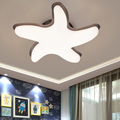 Cartoon Starfish Plastic Flush Mount LED Semi Flush Ceiling Light in Grey/Yellow/Pink for Kids Bedroom