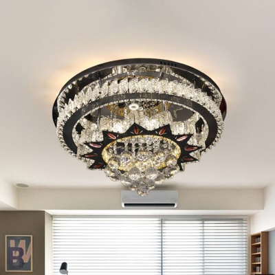 Circle Bedroom Flush Light Fixture Modern Faceted Crystal Black/White LED Ceiling Flush Mount