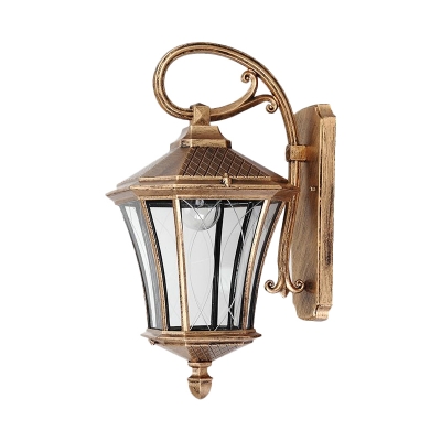 Clear Glass Bronze Sconce Light Curvy Arm 1 Bulb Rural Wall Mounted Lighting for Yard