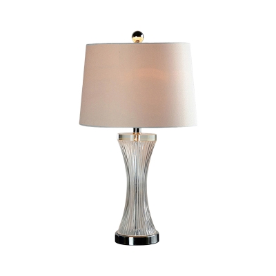 Clear Ribbed Glass Hourglass Table Lamp Modern Single-Bulb Night Stand Light with Fabric Shade