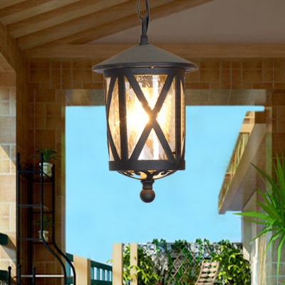 Coffee Lantern Hanging Pendant Country Clear/Opal Glass 1 Light Corridor Pendulum Light for Restaurant