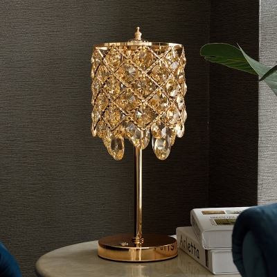 Column Living Room Night Lamp Minimalist Clear/Champagne Crystal Chrome/Gold LED Nightstand Lighting
