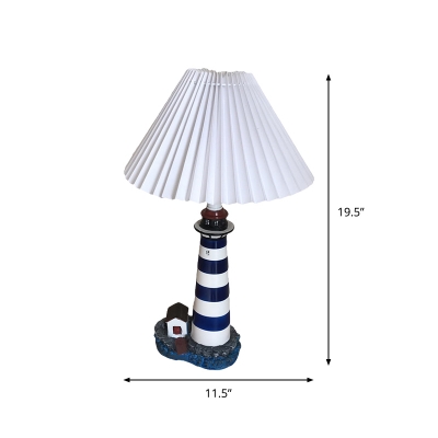 Conical Pleated Fabric Night Lamp Kid Single Black and White Table Light with Tower Base for Children Room