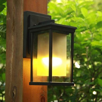 Countryside Rectangle Sconce 1-Bulb Clear and Amber Glass Wall Light in Black with Metal Frame