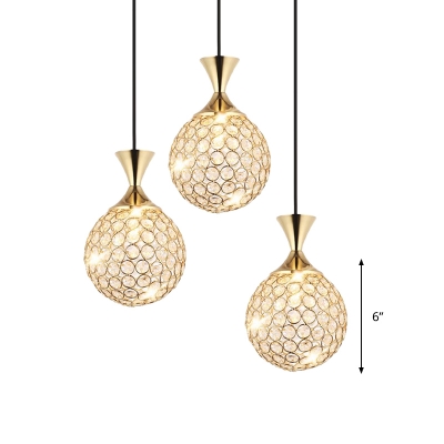 Crystal Ball Fish Cluster Pendant Modern 3/5 Heads Dining Table Suspension Light in Gold