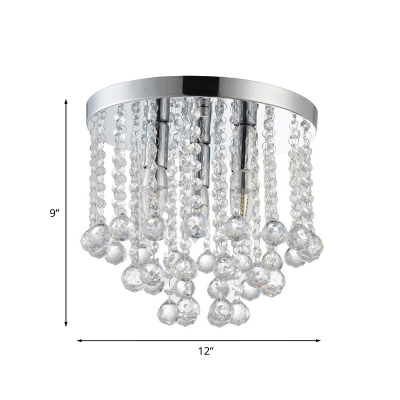 Crystal Beaded Drape Flush Light Modern Stylish 3 Bulbs Corridor Ceiling Mount Lamp in Silver