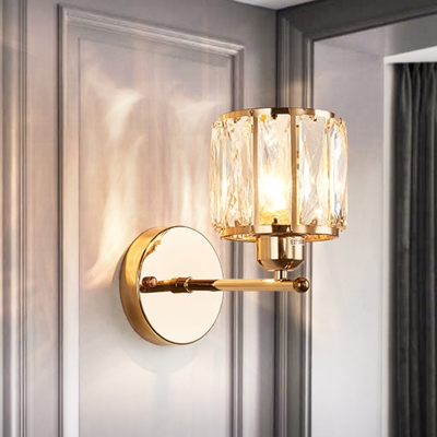 

Crystal Prism Cylindrical Wall Lighting Contemporary 1 Light Wall Mounted Lamp in Gold, HL629734