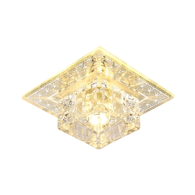 Cubic Clear Crystal Flush Mount Lamp Modernism LED Entry Ceiling Light Fixture in Warm/White Light