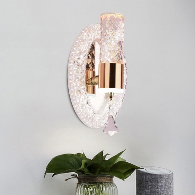 Cut Crystal Mini LED Wall Light Simple Clear Tube and Oval Bedroom Wall Sconce Lighting