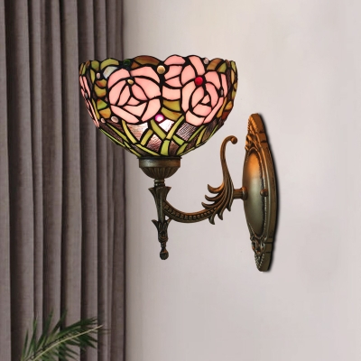 Cut Glass Rose Blossom Wall Light Tiffany 1 Bulb Brown/Dark Brown Finish Sconce Light Fixture
