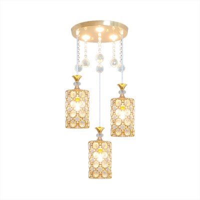 Cylinder Drop Lamp Contemporary Faceted Crystal 3 Lights Gold Finish Multi-Light Pendant