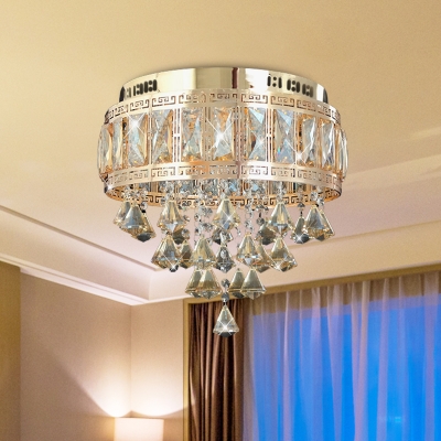 Diamond Crystal Rain Flush Light Modern 4 Heads Dining Room Ceiling Lighting in Gold