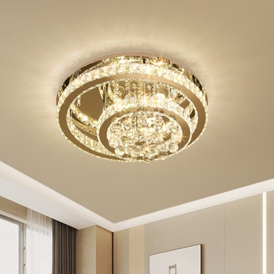 Double Ring Bedroom Ceiling Flush Modernism Crystal Prism LED Chrome Flush Light Fixture