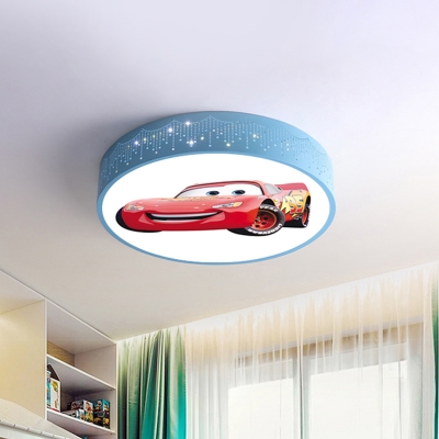 Drum Ceiling Fixture Cartoon Acrylic Blue LED Flush Mount Lighting with Car Pattern