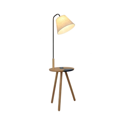 Fabric Cone Shade Floor Light Nordic 1 Head Stand Up Lamp with 3D Painted Table in Wood