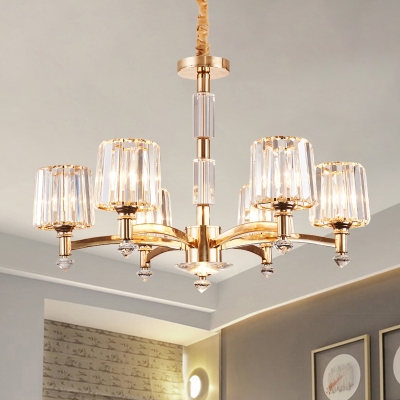 Gold 6-Light Chandelier Lighting Antique Crystal Conical Pendant Light Fixture for Bedroom