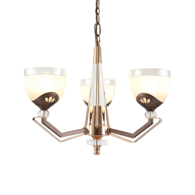 Gold Bowl Shade Chandelier Light Countryside White Ribbed Glass 3/6 Lights Bedroom Ceiling Pendant