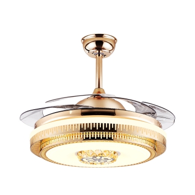 Gold Circular Ceiling Fan Lamp Modernist LED Metallic Semi Flush Light Fixture with 4 Blades, 19.5