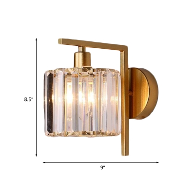 Gold Right-Angle Arm Sconce Lamp Minimalist Crystal Single Bedside Wall Mount Lamp with Cup Shade