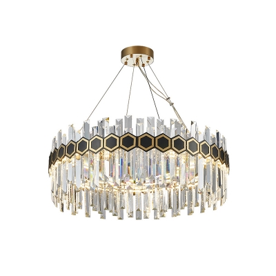 Halo Crystal Ceiling Chandelier Contemporary Dining Room LED Pendant in Black and Gold