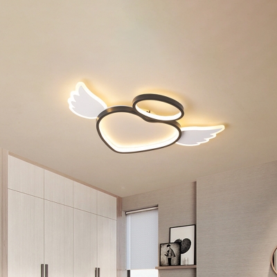 Kid Angel's Heart Flushmount Light Iron Bedroom LED Flush Mount Ceiling Light Fixture in Black, Warm/White Light