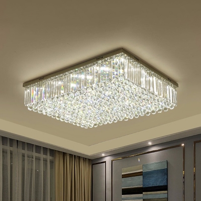 LED Crystal Flushmount Lighting Contemporary Clear Rectangle Living Room Ceiling Lamp
