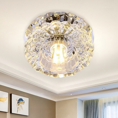 LED Flower Flush Mount Modern Chrome Clear Crystal Ceiling Light Fixture for Hallway
