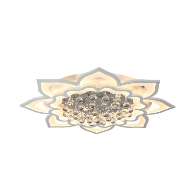 LED Lotus Flush Mount Light Minimalism White Crystal Ball Ceiling Flush for Living Room