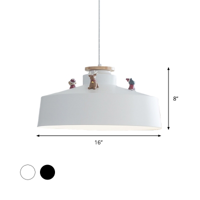 Metal Barn/Barrel Ceiling Light Nordic 1 Bulb Black/White Down Lighting Pendant with Animal Decoration, Small/Large
