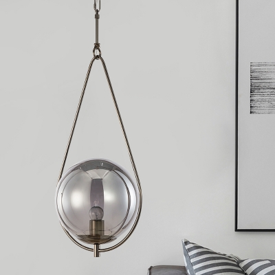 Modern Teardrop Frame Drop Pendant Smoke Grey Ball Glass Single Dining Room Hanging Light Fixture